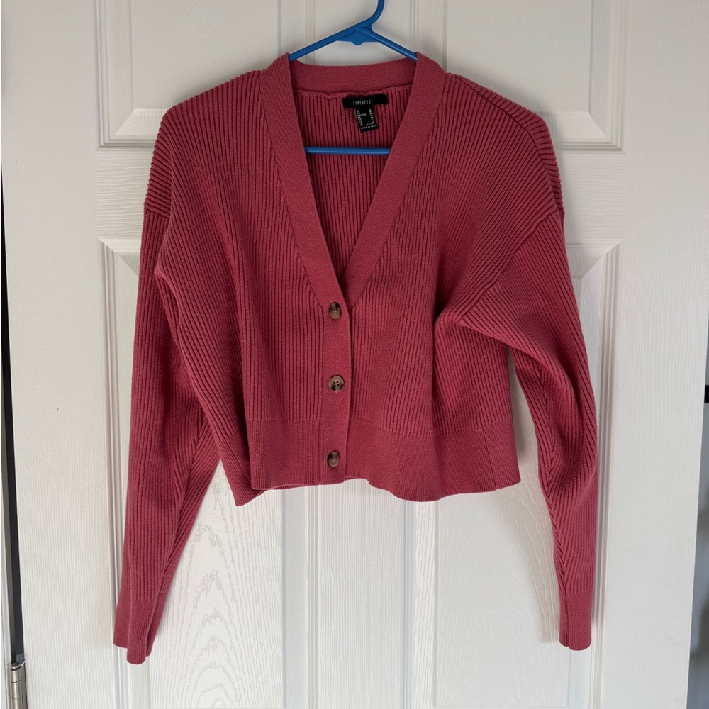 Women's Pink Cropped Cardigan